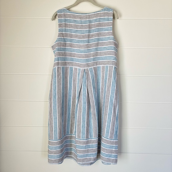J. Jill Love Striped Pleated Sleevless Linen Shift Sundress Size Medium - Picture 11 of 15